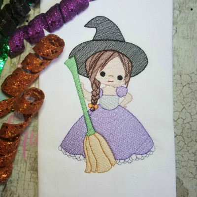 witch sketch embroidery design